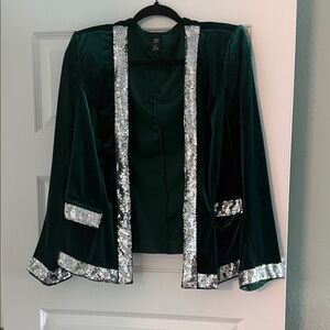 4/$20 SHEIN Emerald Green Velvet Blazer with Silver Sequin Trim